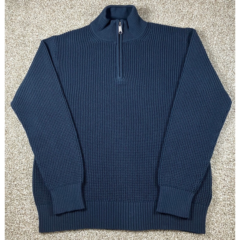 J.Crew Mens Navy Blue 100% Cotton Waffle Knit 1/4 Zip Sweater Size Medium